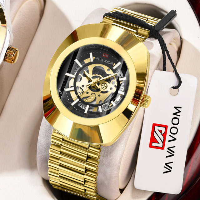 VA VA VOOM Private Label Business Fashion Gold Oval Dial Quartz Watch for Men Luminous Waterproof Watches Men Reloj Para Hombre