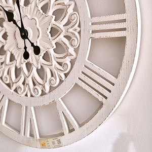 Rustic Style Large Wooden <b>Wall</b> <b>Clock</b> Still Life Pattern White Washed Finish Quartz Needle Display for <b>Living</b> <b>Room</b> Home Decor - Product Image 6