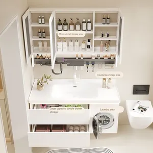 Mini <span class=keywords><strong>lavadora</strong></span> personalizada estilo crema, armario <span class=keywords><strong>de</strong></span> <span class=keywords><strong>baño</strong></span>, combinación inteligente, <span class=keywords><strong>lavabo</strong></span>, mesa <span class=keywords><strong>de</strong></span> mano, laca, superficie <span class=keywords><strong>de</strong></span> Panel <span class=keywords><strong>de</strong></span> puerta - Product Image 4