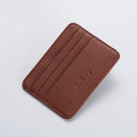 Baellerry dompet wanita warna kopi trendi tempat kartu bisnis ramping Solid Mini kulit Pu