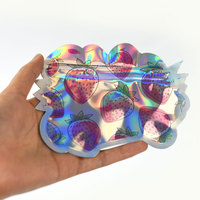 Emballage en plastique imprimé personnalisé 3.5g holographique unique forme spéciale anti-odeur sac pochette en mylar avec fermeture éclair et découpe