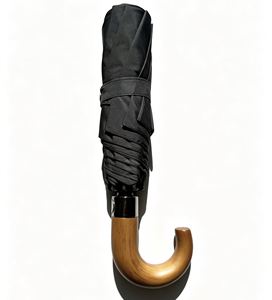Parapluie pliant classique de luxe personnalisé avec logo, coupe-vent, ouverture semi-automatique, élégant, poignée en bois en forme de J, 210T, vente en gros - Product Image 2