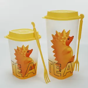 Factory customized recyclable PP cold drink plastic cup with spoon for fruit tea soda juice drink packaging