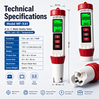 Stylo testeur de qualité de l'eau multifonctionnel 4-en-1 Xinsu TDS/EC/pH/Salinité Multilingue MF-X41
