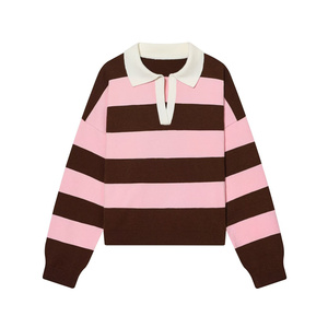 UNIZERA 2025 Nova Coleção Outono/Inverno Suéter de Malha Casual Solto com Gola Polo Listrado de Manga Longa 5536218 5536214 - Product Image 3