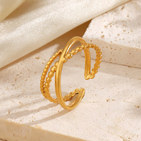 Cincin Garis Minimalis Baja Tahan Karat Terinspirasi Mode Eropa dan Amerika, Cincin Terbuka Berbentuk Bulat Vintage yang Dipersonalisasi untuk Wanita