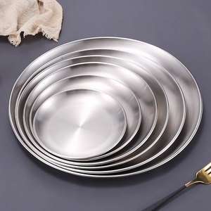 Vaisselle coréenne 304 assiette ronde en acier inoxydable assiette de <span class=keywords><strong>barbecue</strong></span> épaissie plateau doré assiette à gâteau aux fruits - Product Image 5