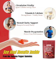 Complément de piment de Cayenne OEM, gommes à l'extrait de piment de Cayenne avec vitamine D3+K2, aubépine, betterave et curcuma pour la santé cardiaque
