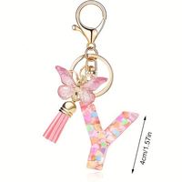 Gantungan Kunci Huruf Awal untuk Wanita, Rumbai Kupu-kupu Pink Ungu, Gantungan Kunci Mobil Lucu untuk Dompet, Tas Ransel, Aksesoris Tas
