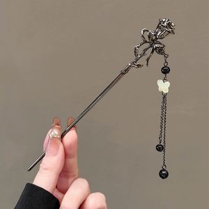 2025 Horquilla de Metal Elegante con Borla de Flor de Rosa Negra y Luna, Estilo Chino Hanfu, para Mujer, Accesorios para el Cabello - Product Image 5