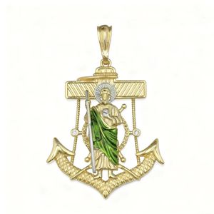 Bijoux en cuivre plaqué or 14 carats pour hommes religieux vert rose vintage saint Jude saint vous grand pendentif en zircon catalogue de breloques Vente en gros - Product Image 1