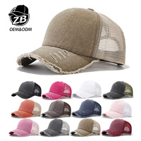 Gorra de malla unisex vintage brillante de color puro lavada al agua, personalizada, para ciclismo y running