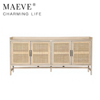 Meuble TV moderne de luxe léger en bois massif avec rangement et rotin naturel pour salon et usage commercial