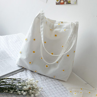 Fournisseur de sacs fourre-tout promotionnels, sacs en toile à fleurs de marguerite avec poignée en coton pour femmes