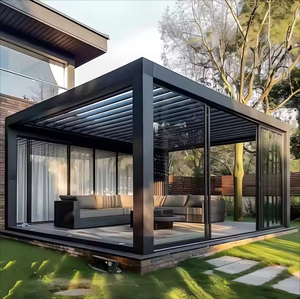 Pergola Bioclimatique Moderne Motorisée avec Toit en Verre Trempé pour Hôtels, auvent Neige & Turquie, Lames en Aluminium, Design à Persiennes - Product Image 2