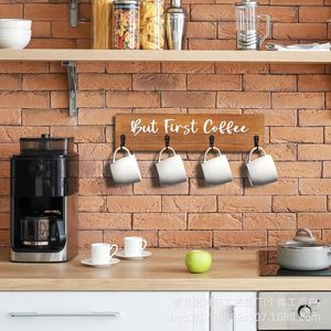 Soporte de pared para tazas de café, estante de almacenamiento de tazas de madera para decoración de pared, soporte para accesorios de barra de café de cocina - Product Image 4