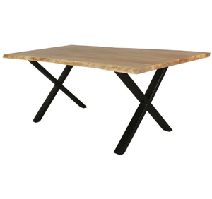 โต๊ะรับประทานอาหารขอบแบบสดๆทำจากไม้อะคาเซียเนื้อแข็งทำจากไม้ฟอกสีแบบธรรมชาติสีดำทนทานฐานเหล็กเคลือบด้วยผงแบบดั้งเดิม - Product Image 3