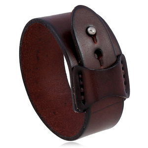 Bracciale da Uomo in Pelle Stile Retrò, Alta Qualità, Personalizzabile, in Vera Pelle Bovina, Accessorio <span class=keywords><strong>Moda</strong></span> Semplice e Vintage - Product Image 1