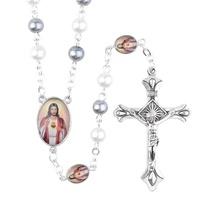 Chapelet religieux catholique Vierge Marie Jésus, perles de verre 6 mm, collier de prière avec croix et boîte