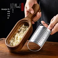 Râpe à fromage en bois d'acacia avec boîte de rangement en acier inoxydable Outil de cuisine Déchiqueteuse à fromage
