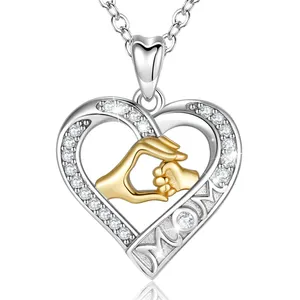 925 sterling silver cuore di amore mamma bambino mano regalo di giorno della madre della collana del pendente