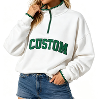 Sweat-shirt femme à quart de zip avec patch lettre personnalisé, pull à épaules tombantes, vêtement d'extérieur automne-hiver, fabricant pour commandes en gros