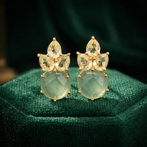 Boucles d'oreilles clous en laiton faites à la main avec pierres précieuses, plaquées rhodium, tendance bohème pour enfants, en quartz - Product Image 3