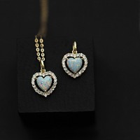Vente flash - Collier pendentif cœur en argent sterling 925 avec opale, plaqué or, halo de zircon cubique pour femmes