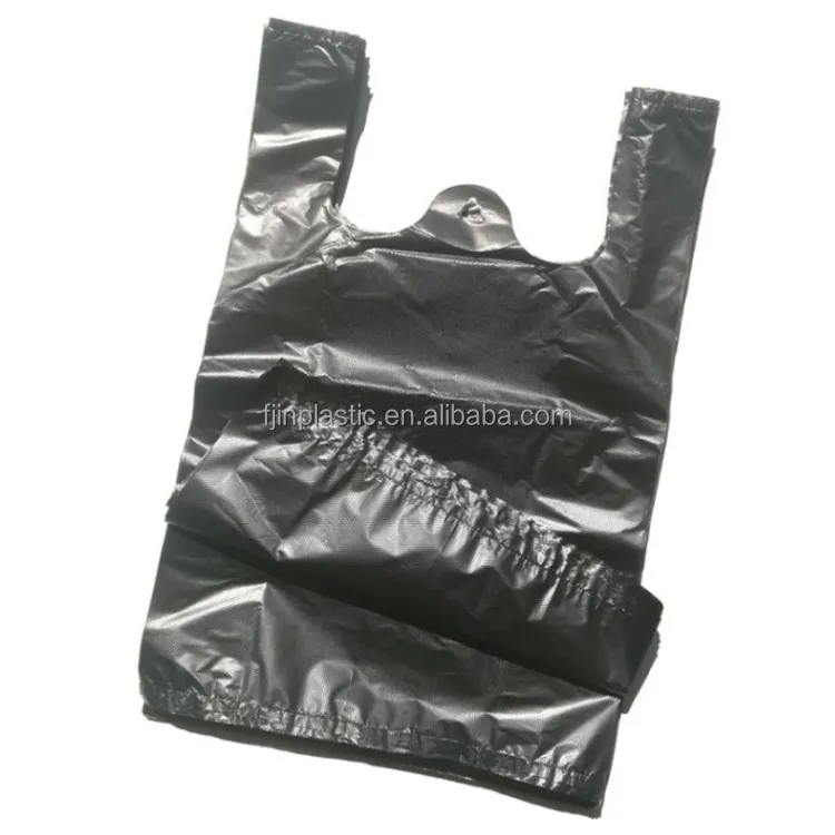 مخصص مطبوع بلاستيك تي شيرت التعبئة والتغليف بواجب أسود مقاول القمامة البلاستيكية