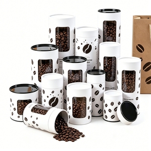White <b>Paper</b> Tube Packaging with Clear Window for Coffee Beans, Recyclable Craft <b>Paper</b> Four-Color Printing Design - Product Image 1