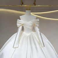 Robe de mariée Jancember JFH130 à épaules dénudées, corsage drapé croisé, manches longues ajustées, plissée, en satin, coupe princesse pour la mariée