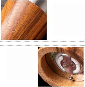 Acacia Solid Wood Manual <b>Pepper</b> Mill Salt <b>Grinder</b> Cylindrical Bamboo Base Set Custom Logo Black <b>Pepper</b> Powder Sea Salt Grinding - Product Image 3