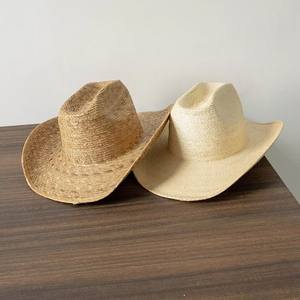 Sombrero de vaquero de paja de ala grande con protector solar para exteriores de hierba Natural Vintage personalizado sombrero de paja de hoja de palma tejido a mano - Product Image 2