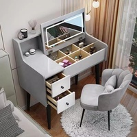 Commode à maquillage éclairée de style moderne avec armoire de rangement Miroir brillant Coiffeuse pour chambre à coucher ou hôtel