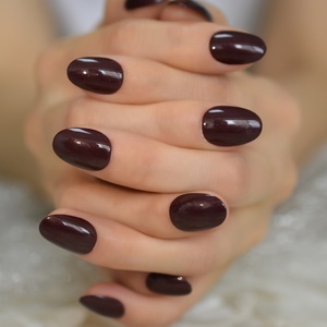 Corto marrón <span class=keywords><strong>uñas</strong></span> brillo perla acrílico redondo de prensa en <span class=keywords><strong>uñas</strong></span> dedo decoración lindo de <span class=keywords><strong>uñas</strong></span> 24pcs L5657 - Product Image 5