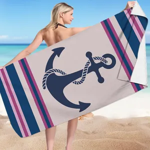 Grosir sublimasi handuk pantai serat mikro handuk pantai bermotif jangkar bergaris cepat kering nyaman dengan Logo
