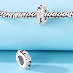 Hot-selling white copper pink flower isolation <b>beads</b>, original fashion versatile DIY <b>bracelet</b> accessories wholesale for women - Product Image 5