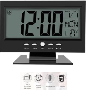 Réveil de bureau électrique à grand écran LCD, économique, avec rétroéclairage à commande vocale, fonction snooze, calendrier et température pour le bureau - Product Image 3
