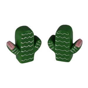 Ensemble sel et poivre en forme de <span class=keywords><strong>cactus</strong></span> vert - Cadeau écologique amusant pour les amateurs de plantes - Décoration de table de cuisine - Bouteilles à épices en céramique mignonnes - Product Image 1