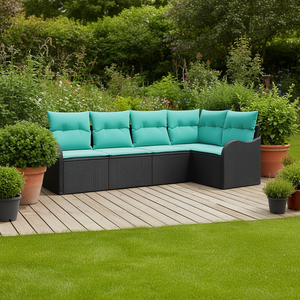 Set Divano da Giardino in Polyrattan Nero 6 Posti Arredamento da Esterno Design Contemporaneo Resistente alle Intemperie - Product Image 2