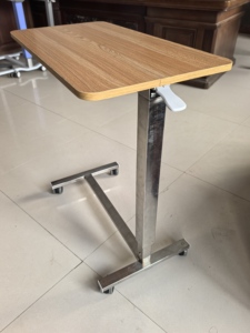 Bán Buôn Chất Lượng Cao Y Tế Bệnh Viện Đồ Nội Thất Di Chuyển 201 Thép Không Gỉ Bằng Gỗ <span class=keywords><strong>Overbed</strong></span> Bảng Với Bánh Xe - Product Image 2