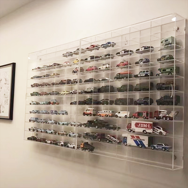 KEFSR Scatole per Esposizione di Modelli di Auto Giocattolo in Plastica da 100 Pezzi, Vetrina per Auto Giocattolo in PVC Trasparente in Scala 1/64, Scatola Trasparente per Auto Modello