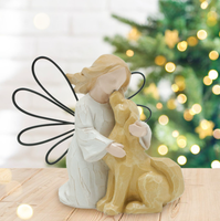 Statuette en résine ange avec chien, statue commémorative pour animaux de compagnie, décoration de Thanksgiving, souvenir, décoration de table