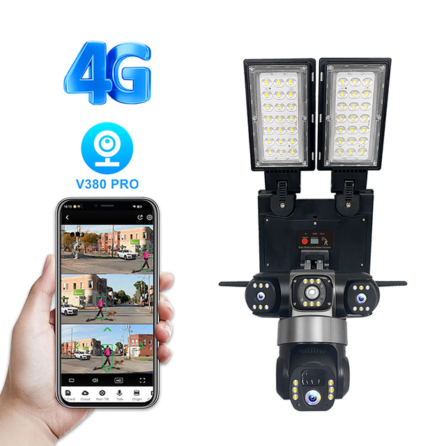 V380 Pro 4G WiFi Street Lamp CCTV Camera Outdoor PTZ IP Camera Dual Lens Solar Security Camera Street Lamp Style Dual Network