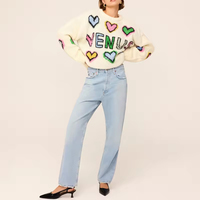 Fabricant de tricots Logo personnalisé Coeur Lettre Motif Coloré Intarsia Femmes Pull Surdimensionné Mignon Pull Tricoté Pull