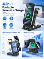 Station de charge sans fil pliable HYTO 3 en 1 avec réveil numérique, chargeur sans fil rapide 15W pour téléphone, montre et écouteurs