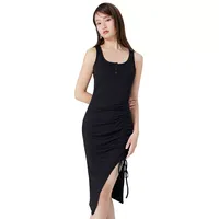 Robe moulante grise en polyester pour femme avec ceinture à nouer, coupe ajustée, sans manches, tenue décontractée d'été, vente en gros directe d'usine