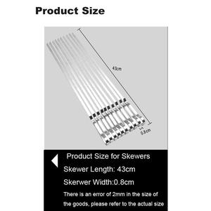 10 pièces/ensemble brochettes de barbecue en acier inoxydable larges bâtons 16.5 pouces de longue longueur ensemble de brochettes en métal plat ensemble d'outils de barbecue réutilisables - Product Image 3