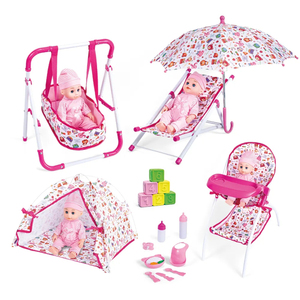 Nueva venta al por mayor encantadora muñeca cochecito de juguete lindo modelo combinación 5 en 1 juego de simulación House14 pulgadas muñecas de plástico - Product Image 1