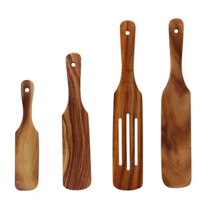 Set of 4 Handmade Non Stick Wood Spurtles Kitchen Tools Cooking Natural Acacia Teak Wooden Spurtle Set